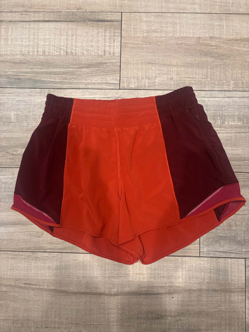 lululemon athletica Orange and Burgundy Colorblock Shorts